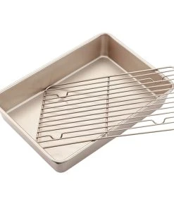 Null CHEFMADE | 2tlg Set | Hochrand Backform Mit Kuchengitter | 346x247x60mm | Champagnergold | Antihaft- & Silikonbeschichtet | Auskühlgitter| Kuchenrost