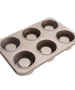 Null CHEFMADE | 6 Mulden Bowl Backform | 305x198x48mm | Champagnergold | Antihaft- & Silikonbeschichtet | Befüllbare Kuchen | Mug Cake| Bowls | Dessertform