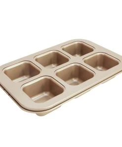 Null CHEFMADE | 6er Brownieblech | 266x181x41mm | Champagnergold | Antihaft- & Silikonbeschichtet | Blondieblech | Muffinblech | Minikuchen | Partykuchen